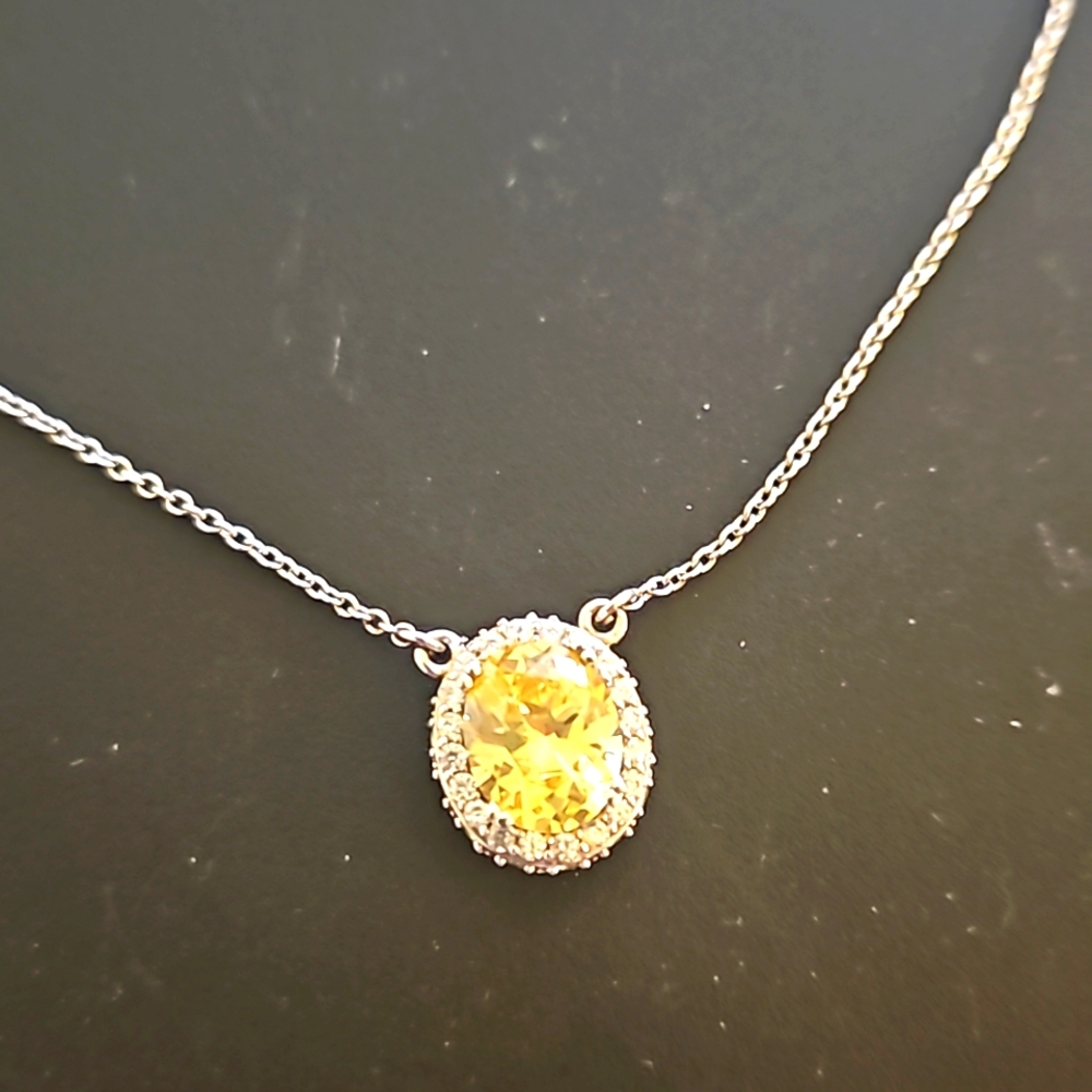 16" 925 Sterling silver chain with yellow and white crystals.